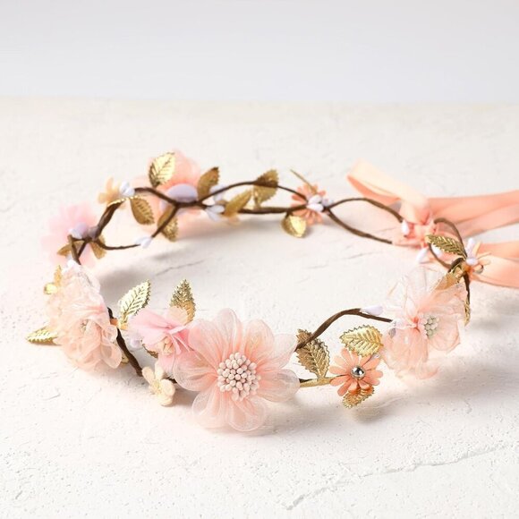 Pink Flower Crown Headband Women\'s Floral Hair Accessory Bridal Party main image 7